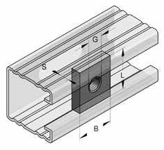 : Płytka z otworem gwintowanym do szyn 45mm F x Typ szyny: Profil C 45mm Materiał: stal Zakres stosowania: Do połączeń z szynami profilowymi w Typ materiału: S235JR kombinacji ze śrubą 6-kt, bolcem