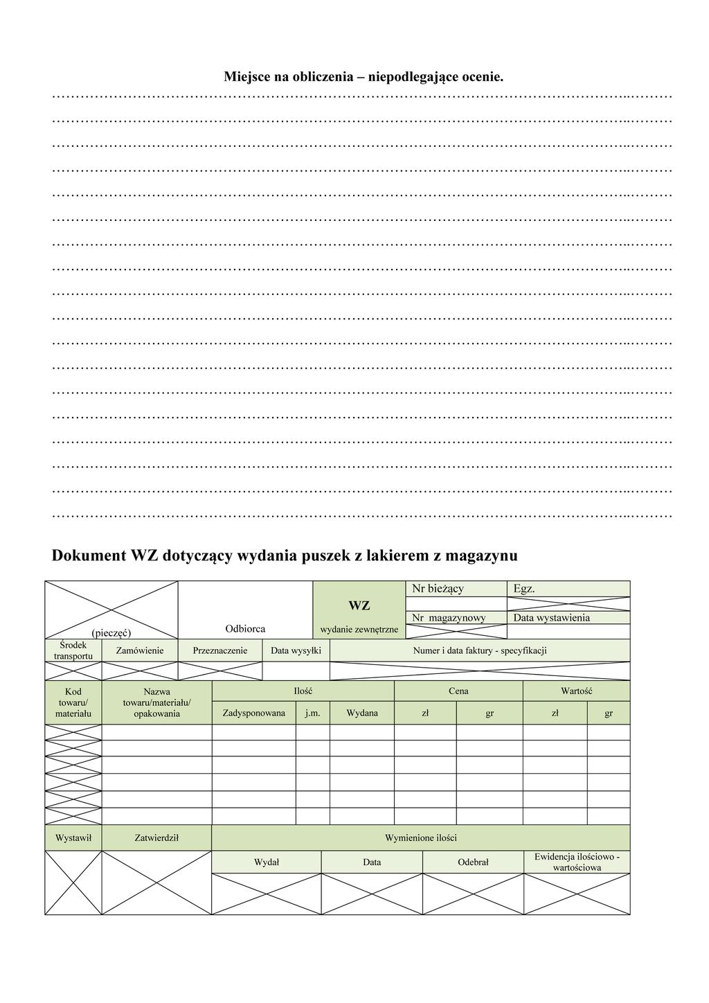 Dokument WZ dotyczący wydania puszek