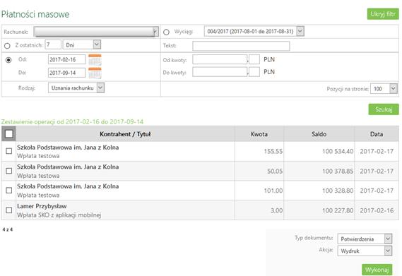Rys. 10 Okno Płatności masowych 4.13.