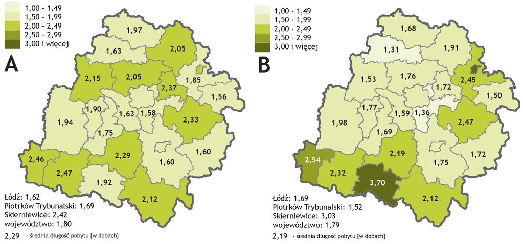 W trzech pierwszych kwartałach w 2016 roku najmniej noclegów udzielono w powiecie skierniewickim (3,3 tys.), natomiast w 2018 roku w Skierniewicach (5,7 tys.). Dokładne dane zamieszczono na rysunku 13.