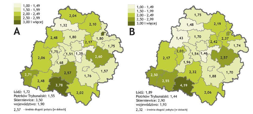 Charakterystyka ruchu turystycznego w województwie łódzkim W trzech pierwszych kwartałach w 2016 roku turyści w województwie łódzkim najdłużej przebywali w powiecie pajęczańskim tam średnia długość