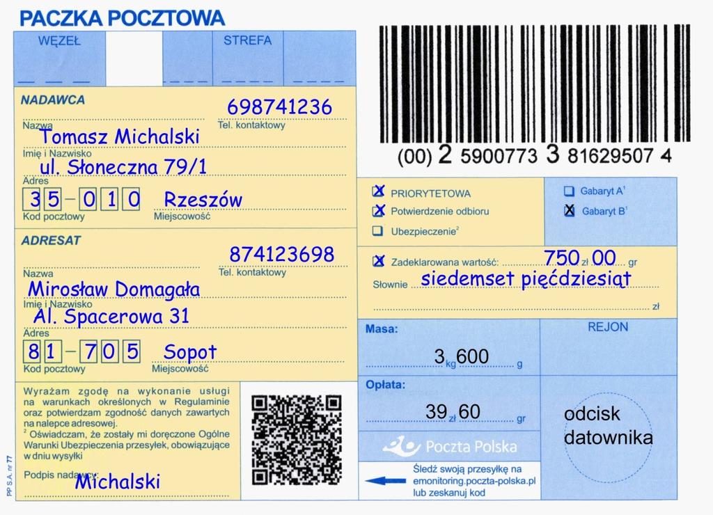 Zadanie 17. Fragment Ogólnych warunków ubezpieczenia przesyłek pocztowych ( ) 2.