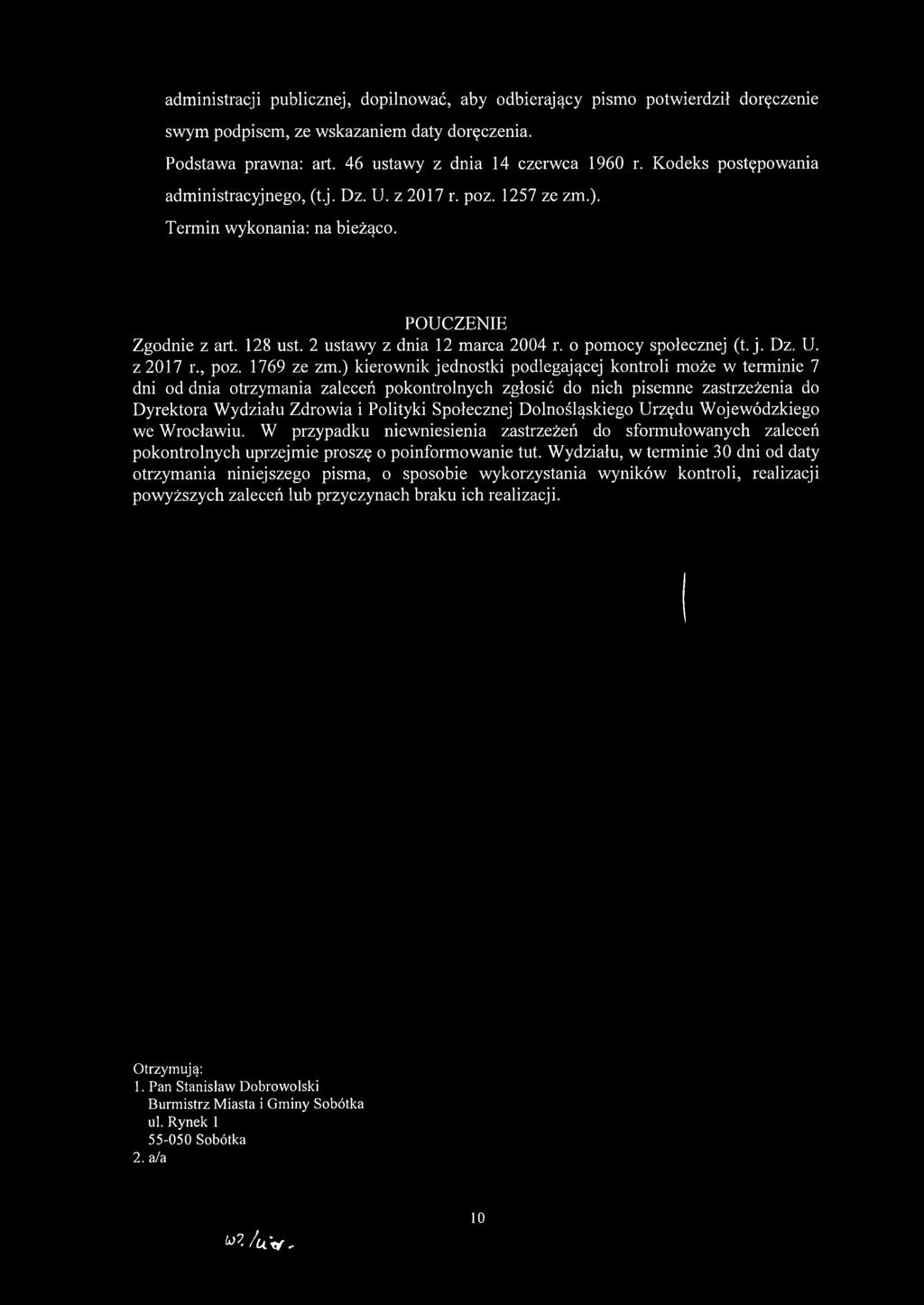 o pomocy społecznej (t.j. Dz. U. z 2017 r., poz. 1769 ze zm.