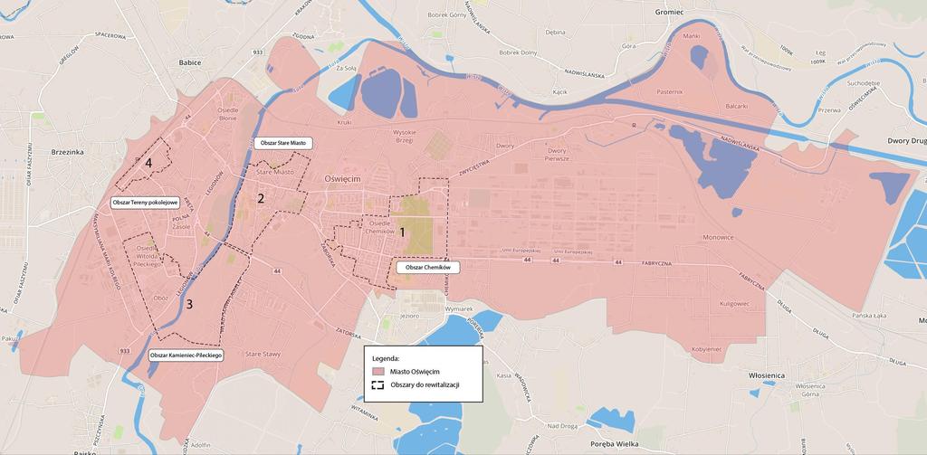 Grafika 16 Obszar rewitalizacji na tle miasta Oświęcim Źródło: opracowanie