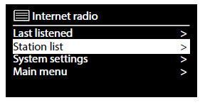 Ostatnio słuchane: Wybiera ostatnio słuchaną stację Lista stacji: Wywołuje dostępne usługi radia internetowego z serwera internetowego. 13