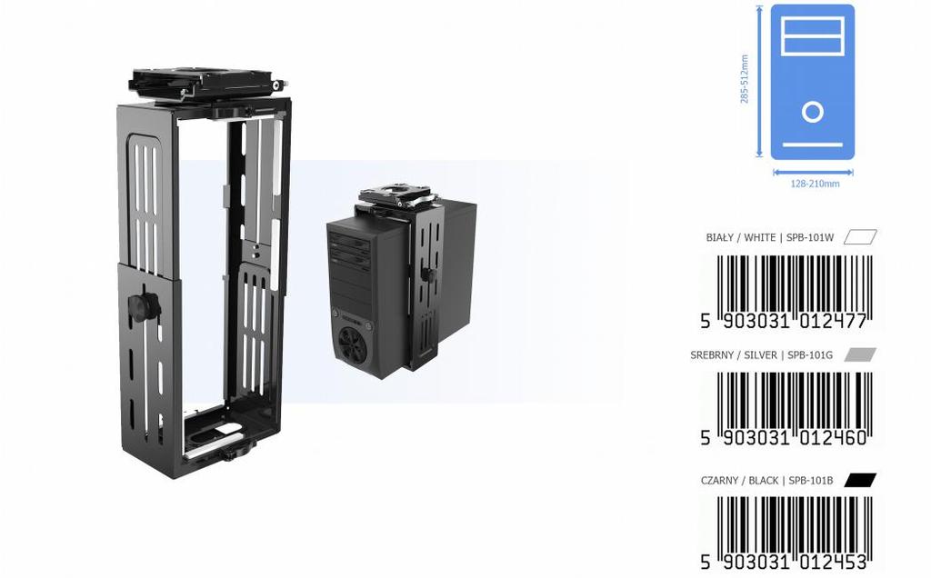 SPB-101 Under Desk PC Holder Toolless Height & Width Adjustment SPECIFICATIONS Max.