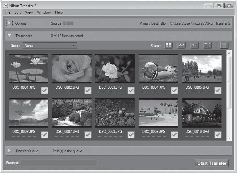 2 Po uruchomieniu programu Nikon Transfer 2 kliknij Start Transfer (Rozpocznij przesyłanie). Start Transfer (Rozpocznij przesyłanie) Rozpocznie się przesyłanie zdjęć.
