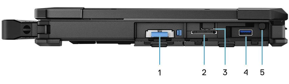 Widok z prawej strony 1. SSD 2. Czytnik kart pamięci SD 3. Gniazdo karty SIM 4. Port USB 3.