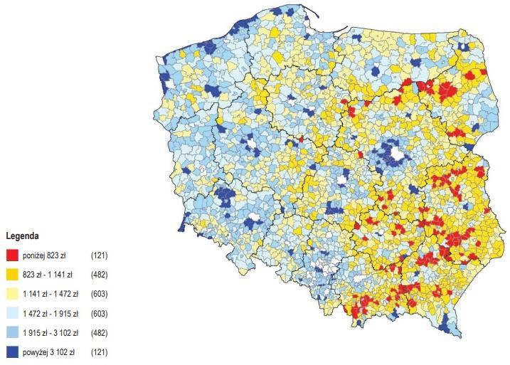 162 Załącznik 3. Zróżnicowanie terytorialne rozwoju obszarów wiejskich Na mapach prezentowanych w tym załączniku przedstawiono potencjalne sposoby delimitacji dwóch grup obszarów wiejskich: tj.
