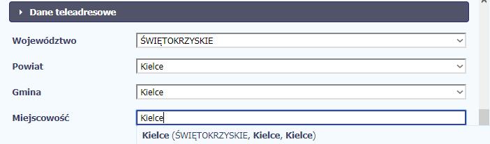 Dane teleadresowe Należy podać dane powiązane z obszarem, w którym znajduje się siedziba instytucji/podmiotu.