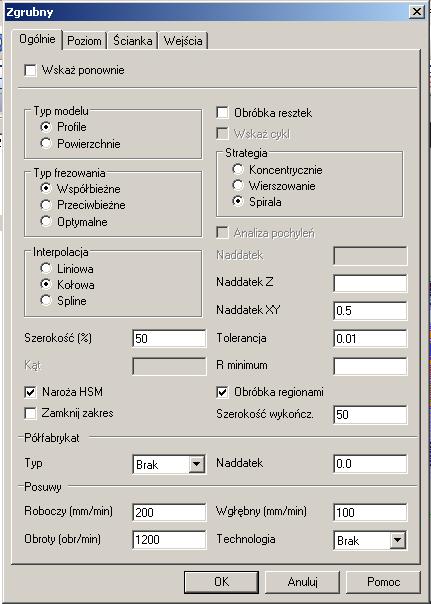 Gdy program zapyta o zakres obróbki również wciśnij ENTER nic nie zaznaczając. 14.