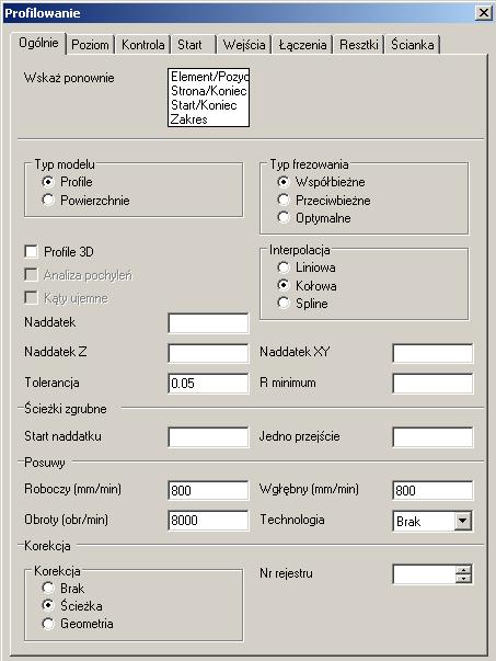 Z meny Frezowanie wybierz Profilowanie i ustaw parametry jak na rysunkach: Jako profile