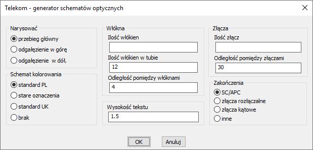 4.11.1 GENERATOR SCHEMATÓW OPTYCZNYCH Okno dialogowe generatora umożliwia dostosowanie wygenerowanego schematu do wymagań.