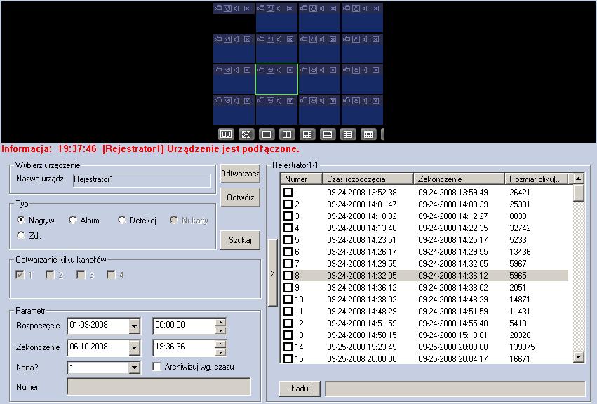 7. Opis głównych ikon programu 1. - PODGLĄD BIEŻĄCEGO OBRAZU. Służy do wyświetlenia ekranu z wyświetlanymi strumieniami Video (domyślny ekran po uruchomieniu). 2. - ODTWARZANIE NAGRAŃ I ARCHIWIZACJA.