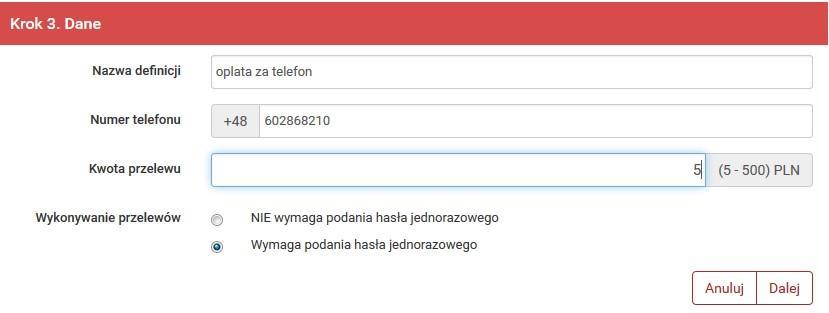 Wybranie operatora spowoduje automatyczne przejście do kroku czwartego. Rysunek 11.34: Tworzenie nowej definicji doładowania-krok 2.