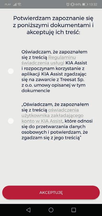 Zakładanie konta Uruchomienie aplikacji W celu założenia nowego konta użytkownik musi uruchomić aplikację KIA Assist.