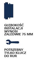 zamontowane za pomocą klucza do rur 1/2 przyłącza do połączenia ze standardową instalacją wodociągową bez użycia adapterów stabilna, wbudowana obudowa oznaczenia