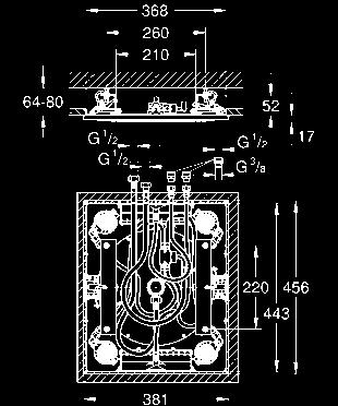 27 939 001 Rainshower F-Series 15 Deszczownica sufitowa 3 strumienie strumienie Rain, Bokoma Spray, Kaskada, wymiary: 381 mm szer. x 17 mm wys. x 456 mm dł.