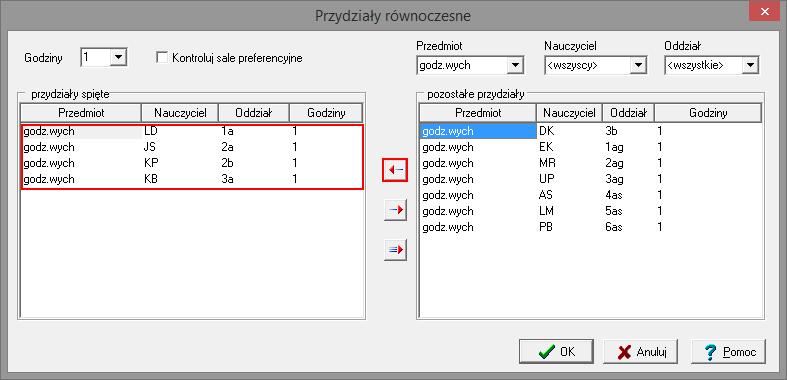 Plan lekcji Optivum. Jak zagwarantować, aby wybrane zajęcia odbywały się równocześnie? 3/5 6. Zatwierdź operację, klikając przycisk OK.