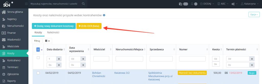 OCR dokumentu kosztowego OCR - czyli automatyczne uzupenianie danych, przy dodawaniu dokumentu kosztowego. SON automatycznie uzupenia dane wystawcy, które znajduj si na fakturze. WANE!