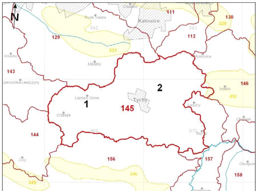 obszaru połoŝonego w rejonie ulic: GroaRoweckiego, Edukacji i Elfów w Tychach Warunki hydrogeologiczne Teren miasa, zgodnie z regionalizacją hydrogeologiczną zwykłych wód podziemnych ( Mapa