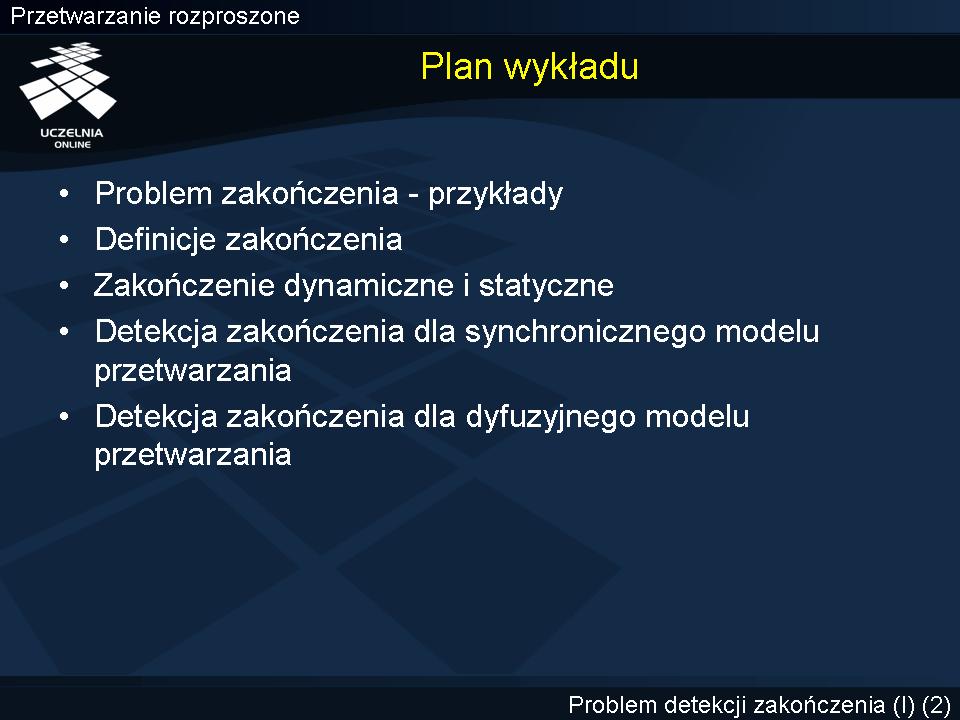 Plan wykładu Celem wykładu jest zapoznanie studenta z tematyką detekcji zakończenia.