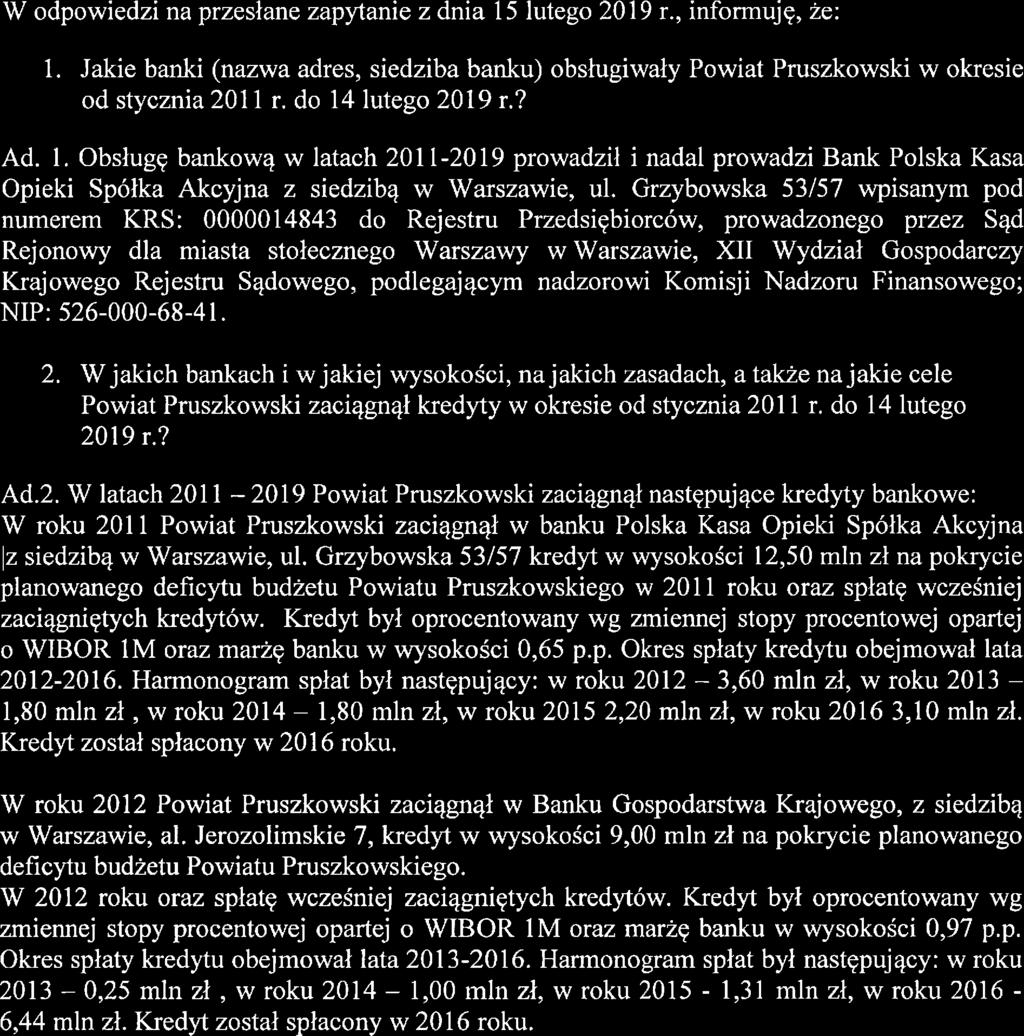 S ta rosła Pruszkowski wpłyn'$o BIURO RADY D 1. 03. 2019 W ul. Drzymały 30 05-800 Pruszków tel. +48 22 738 14 00 fax +48 22 728 92 47 vw.powiat.pruszkow.pl Z.,k:.IĘQ..Q.2Z..{;.gl?d.