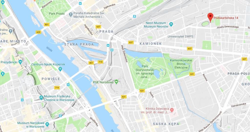 Znajdujemy się w Warszawie, w dzielnicy Praga Południe przy ul. Podskarbińskiej 14. Jesteśmy doskonale skomunikowani z całym miastem.