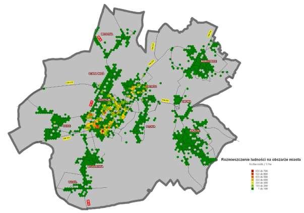 Rysunek 8. Gęstość zaludnienia w poszczególnych dzielnicach miasta. Źródło: Plan Zrównoważonego Rozwoju Publicznego Transportu Zbiorowego Dla Miasta Racibórz z 2014 r.