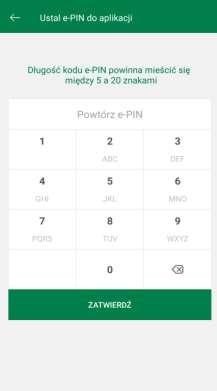 Logowanie Logowanie do Aplikacji mobilnej odbywa się za pomocą kodu e-pin-u ustalonego w trakcie jej