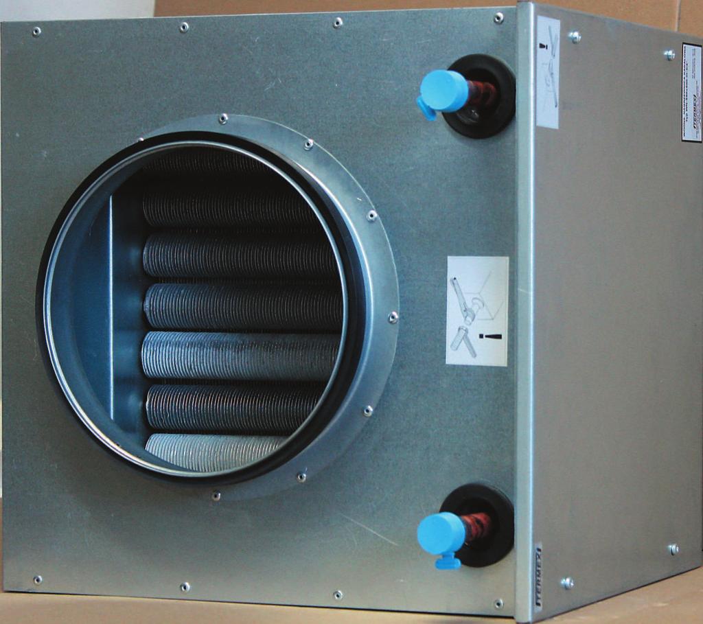 NAGRZEWNICE WODNE DO KANA ÓW OKR G YCH- TYP WNO Zastosowanie: Ogrzewanie powietrza w instalacjach klimatyzacyjnych i wentylacyjnych W³aœciwoœci: Wymiennik z rur bimetalowych ebrowych Cu-Al Niskie