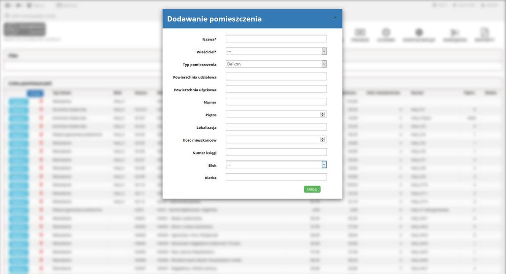 Ewidencja pomieszczenia Każdy lokal musi posiadać właściciela Powierzchnie udziałowe i mieszkaniowe nie