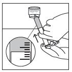 Krok 8. Usuwanie pęcherzyków powietrza Rycina 9 a. Trzymać strzykawkę pionowo, końcówką do góry. b. Ostukać strzykawkę palcami drugiej ręki.