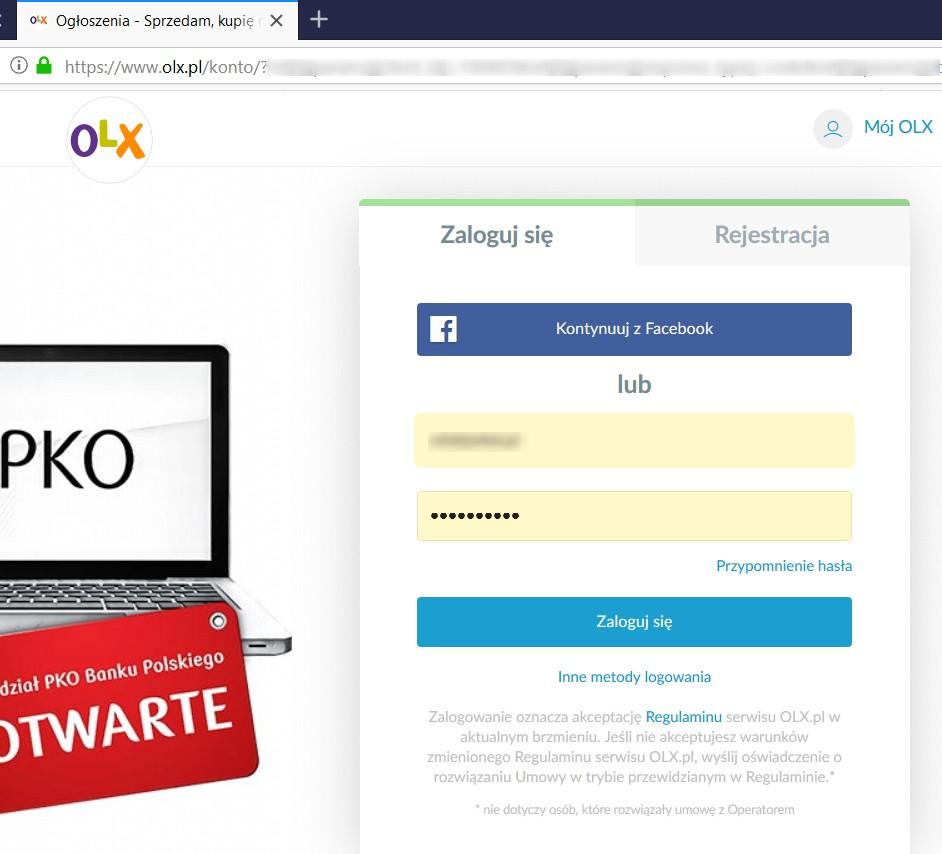 11. Zostaną Państwo przekierowani do portalu OLX gdzie jeżeli nie będą Państwo zalogowani będzie się trzeba