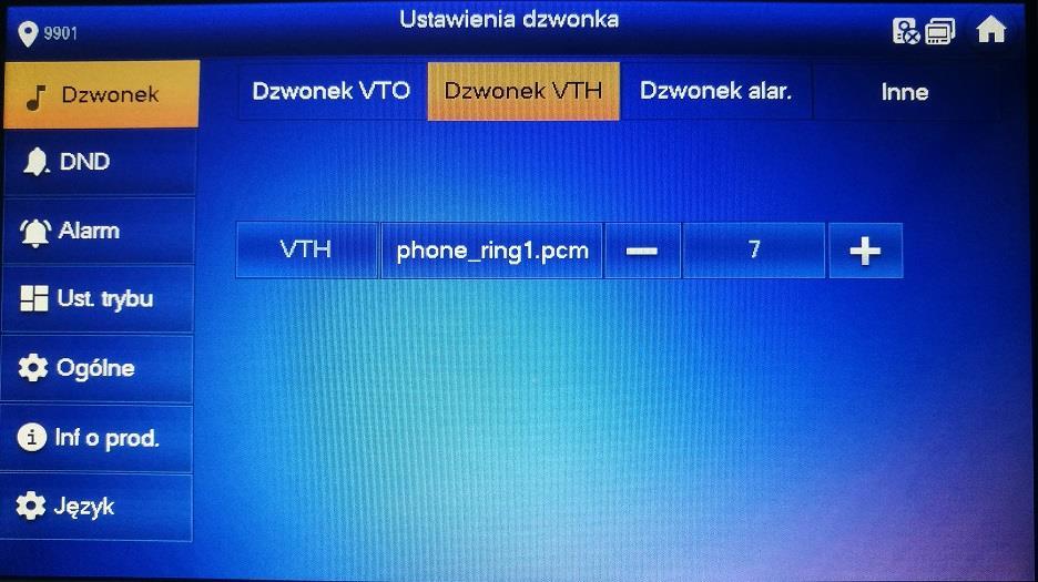 Rys.4.2 Krok 4 Naciśnij pole z nazwą dzwonka aby wybrać inny dzwonek, i naciśnij aby ustawić głośność dzwonka. lub 4.2.1.3 Dzwonek Alarmu Ustaw dzwonek do Twojego alarmu w VTH.