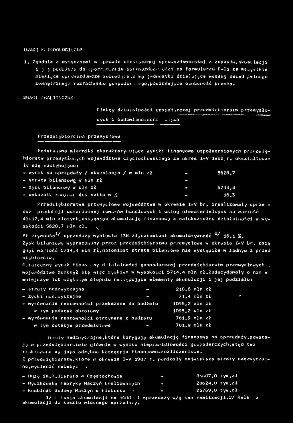UWAG ANALTYCZNE Efekty dzałalnośc gospodarczej przedsęborstw przemysło- wy eh Ludowano-mont.