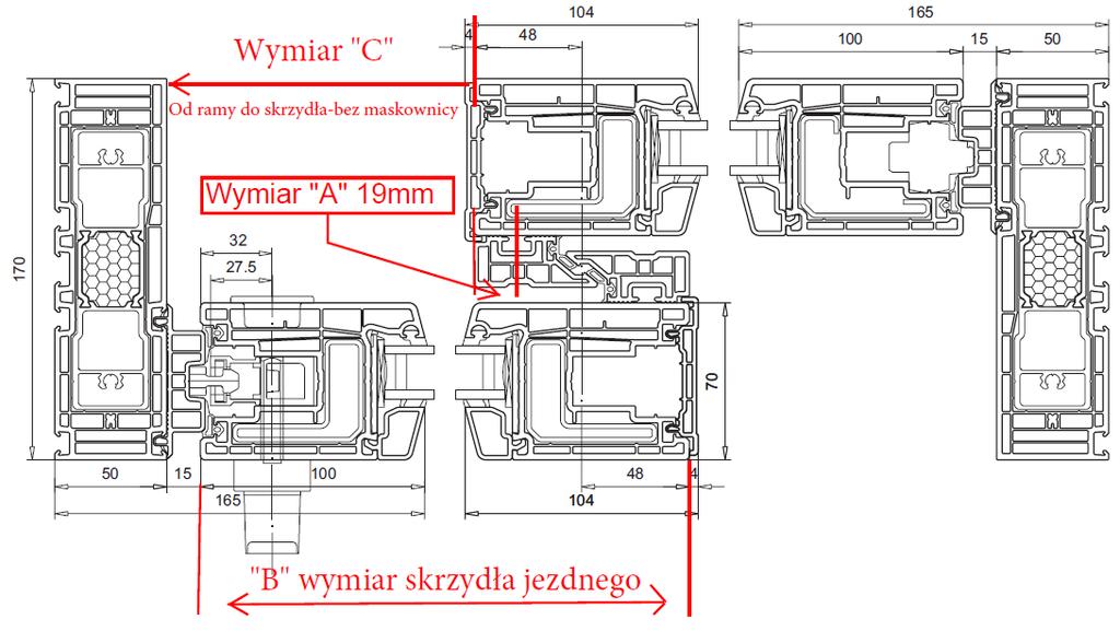 c) Montaż listew środkowych labiryntowych ( art. 105.334 ) Poniżej podane są dwa sposoby na zapewnienie szczelności środkowego połączenia skrzydeł.
