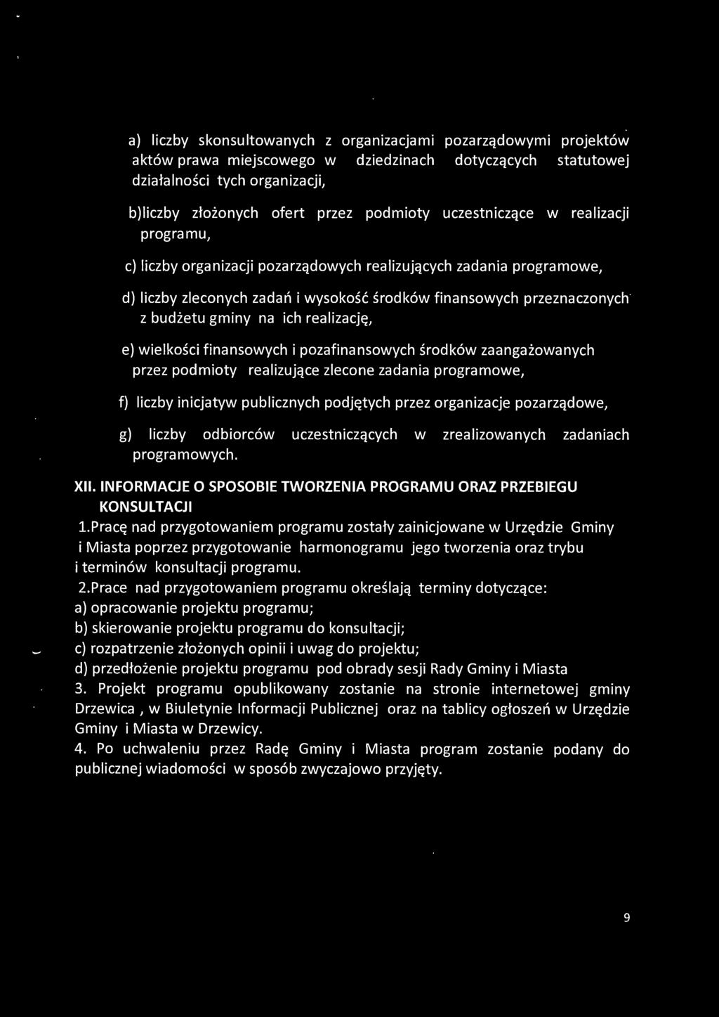 ich realizację, e) wielkości finansowych i pozafinansowych środków zaangażowanych przez podmioty realizujące zlecone zadania programowe, f) liczby inicjatyw publicznych podjętych przez organizacje