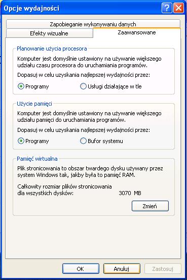 Krok 3 Zaloguj się w systemie Windows jako administrator. Otwórz okno "Pamięć wirtualna". Który Dysk [Etykieta woluminu] zawiera plik stronicowania?