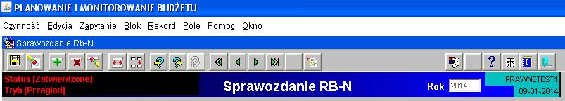 3.2. Okno sprawozdania jednostkowego - omówienie korzystania z ikon na górnym pasku ekranu widocznym na obrazie ekranu nr 6: Obraz ekranu 6 Aktywne ikony w arkuszu sprawozdania jednostkowego - górnej