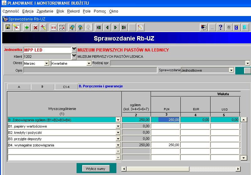 7. Sprawozdanie Rb-UZ roczne sprawozdanie uzupełniające o stanie zobowiązań wg tytułów dłużnych UWAGA!