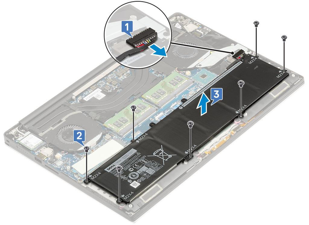 Jeżeli nie da się wymontować akumulatora bez wykonywania powyższych czynności, należy skontaktować się z pomocą techniczną firmy Dell Instalowanie akumulatora 1.