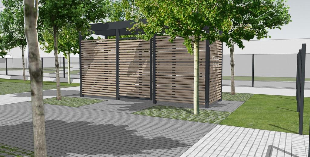 Nawierzchnie drogi manewrowej stanowi betonowa kostka o wymiarach 10x20 cm, kolorze ciemnoszarym i układzie prostym.