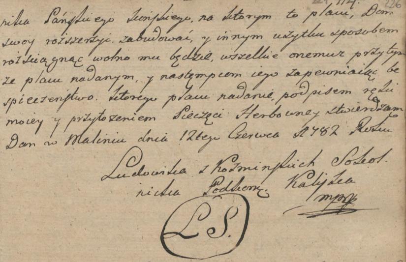 z 1774 r. wydany przez Mariannę z Sapiehów Dąmbską Fot. 16.