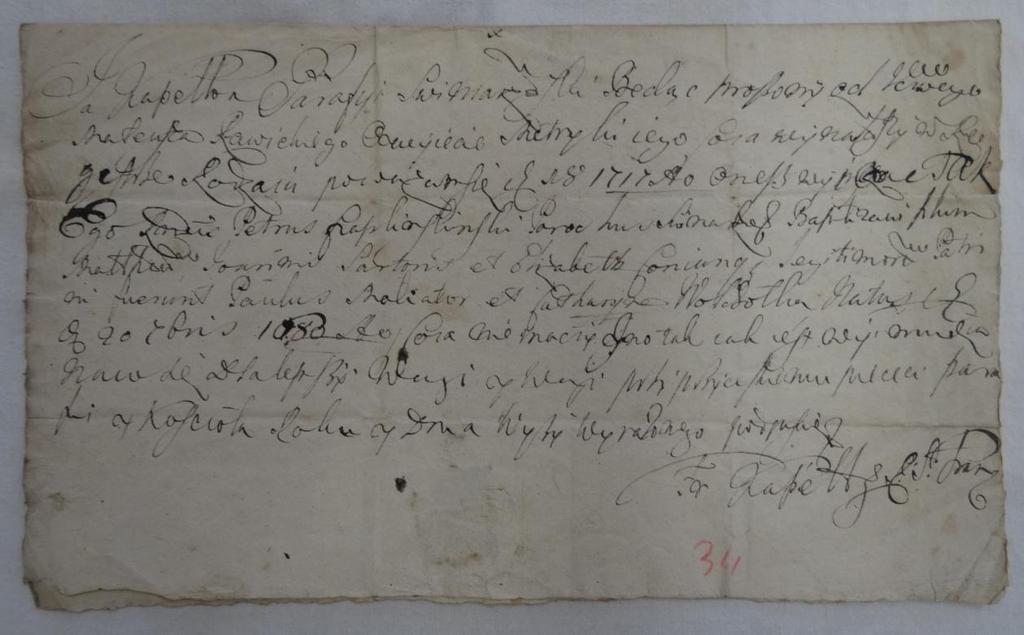 Fot. 24. List od urodzenia Mateusza Rawickiego, 1717 r.