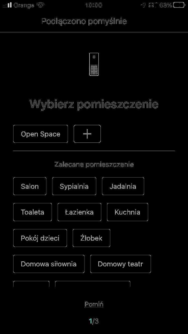 Po skonfigurowaniu połączenia aplikacja poprosi o zdefiniowanie nazwy pomieszczenia, w którym znajduje się oczyszczacz powietrza.