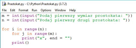 wskaż w programie miejsce (instrukcje), gdzie powstaje wiersz prostokąta.