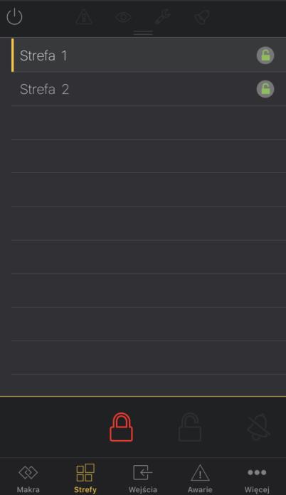 17 INTEGRA CONTROL (ios) SATEL - dotknij, aby wyłączyć czuwanie w strefie / strefach. - dotknij, aby skasować alarm w strefie / strefach. Rys. 14. Aplikacja INTEGRA CONTROL. Ekran Strefy. 8.