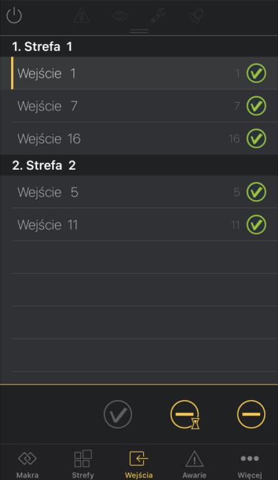 SATEL INTEGRA CONTROL (ios) 18 Rys. 15. Aplikacja INTEGRA CONTROL. Ekran Wejścia. 8.5.1 Blokowanie wejść Dotknij nazwę wejścia.