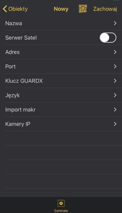 7 INTEGRA CONTROL (ios) SATEL 6.1 Dodanie centrali alarmowej Rys. 5. Aplikacja INTEGRA CONTROL. Ustawienia centrali alarmowej. 1.